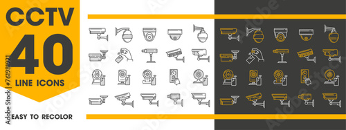 CCTV camera line icons of security surveillance and safety video control, vector pictograms. CCTV street cams and video monitoring systems for online secure watching and surveillance technology