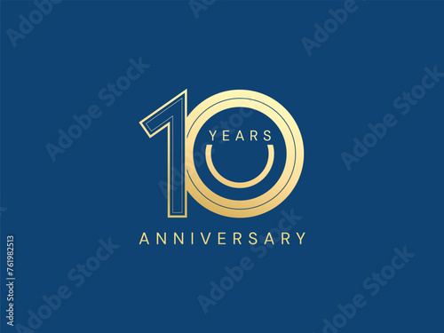 10th Anniversary with Overlapping Shapes number luxury gold celebration logo vector design concept. Ten years anniversary gold number template for celebration event, business company, invitation, web.