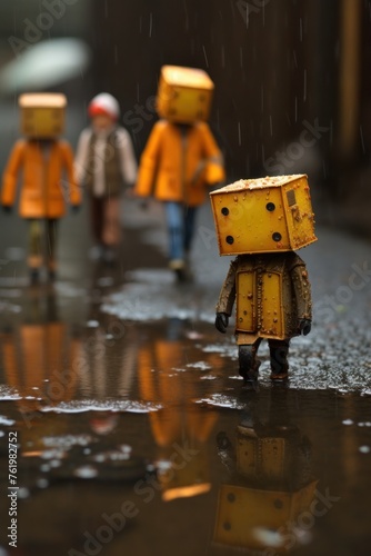 sad box toys walking on rain