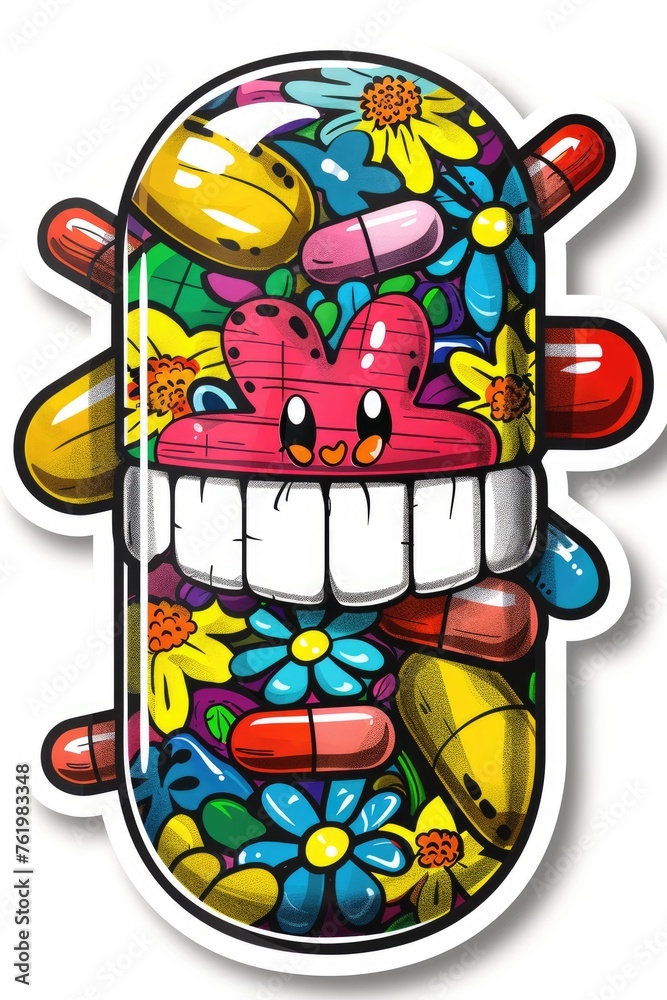 Fototapeta premium Fun medicine healthcare cartoon sticker for health education, isolated on white with cut-out edge - quirky and informative