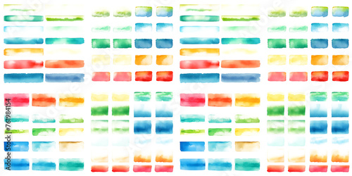 set of Colorful watercolor brush strokes. Rainbow colors watercolor paint stains banner on white and transparent background