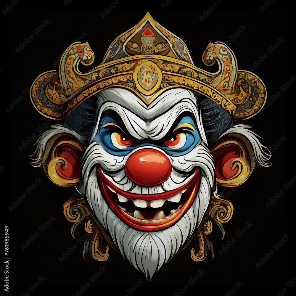 scarry clown face isolated on black background