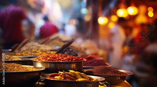 street food dishes and spices in indian markets photo