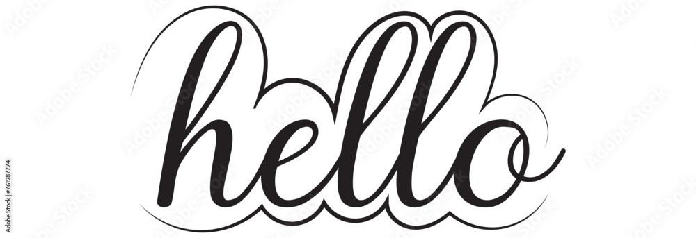 HELLO. Modern calligraphy script word hello. Hand-drawn cursive font text - hello. black letters, white background. Lettering typography poster, vector, design logo, lettering Vector illustration. HELLO. Modern calligraphy script word hello. Hand-drawn cursive font text - hello. black letters, white background. Lettering typography poster, vector, design logo, lettering Vector illustration.