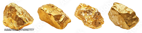 Gold nugget isolated, PNG set