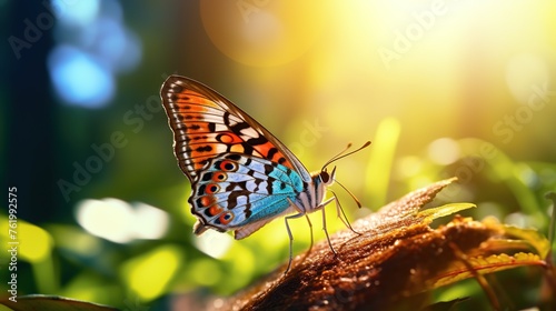 Butterflies perched on tree branches with silhouettes of sunlight