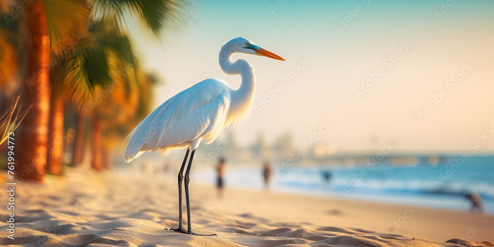 heron on the beach, Heron Silhouette on Maldivian Beach, Generative AI