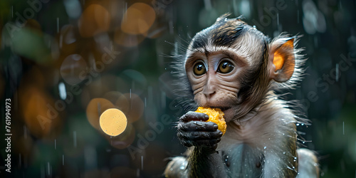 monkey eating fruit in the jungle, 