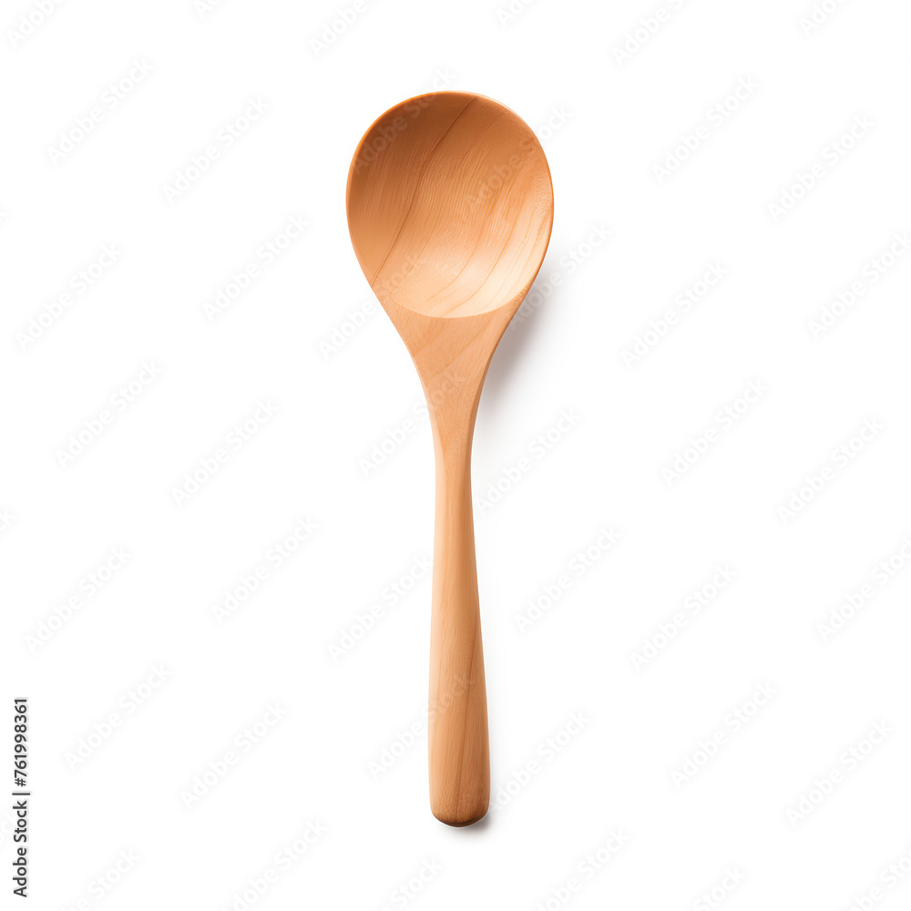 New empty wooden spoon isolated on white and transparent background, top view New empty wooden spoon isolated on white and transparent background, top view