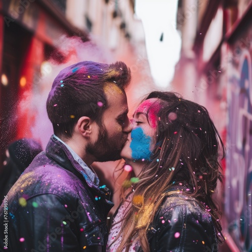 A Kiss Under the Rainbow - A Colorful Display of Love. Fictional character created by Generated AI. 