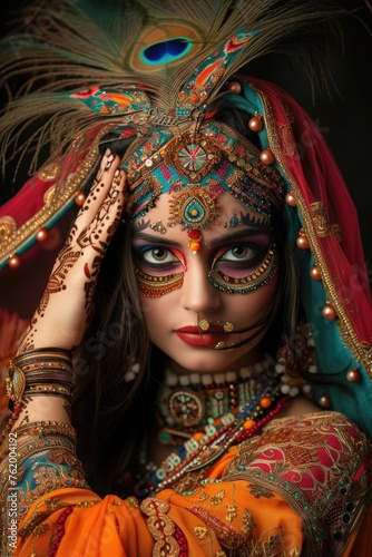 Beautifully Adorned Indian Woman. Fictional character created by Generated AI. 