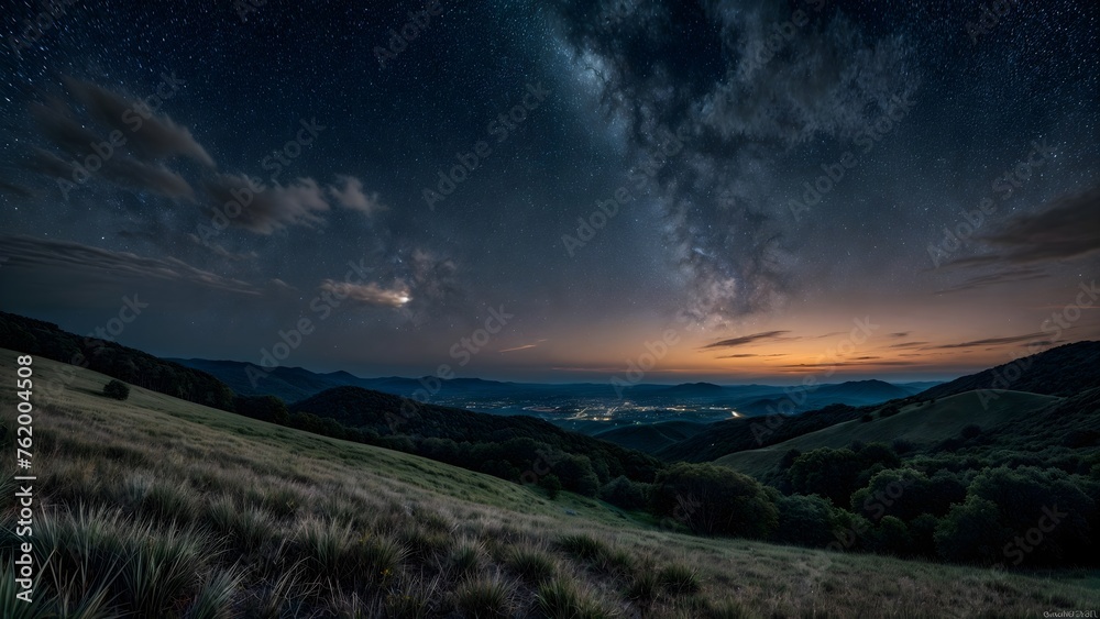 Witness the breathtaking beauty of the Milky Way draped over the tranquil valley under the blanket of night.