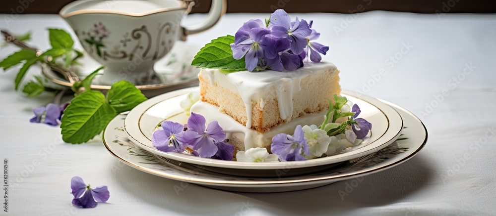 A plate with cake and a teacup A plate with cake and a teacup