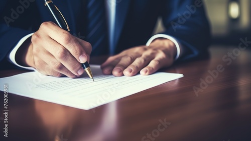 close-up of office manager signing employment contract