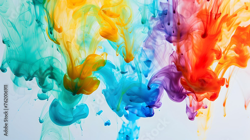 Whirlwind vortex spreads colored ink colors on white background. Abstractly spreads dye ink red  green  yellow  orange  blue background on paper. Art Creative abstract background. Colorful background