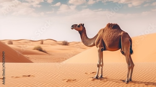 a camel in the desert during the day photo