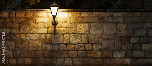 Mystical Illuminated Stone Wall in the Dark with Dramatic Lighting