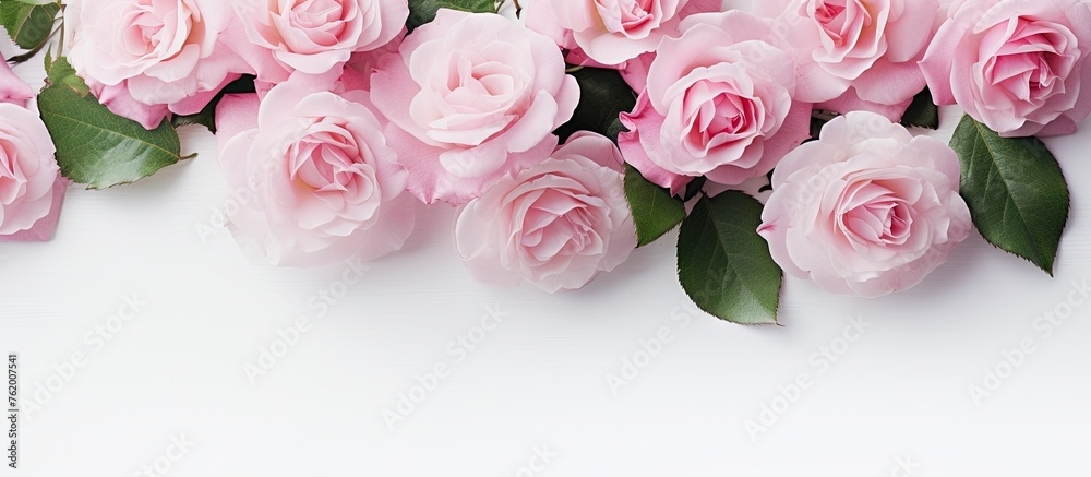 Pink roses on white backdrop