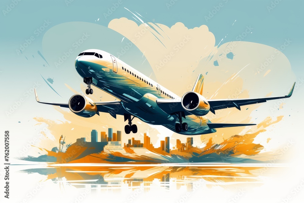 Large Jetliner Flying Through Cloudy Sky Large Jetliner Flying Through Cloudy Sky
