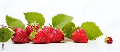 Fresh and Vibrant Strawberries with Leaves on Clean White Background for Culinary and Health Concepts