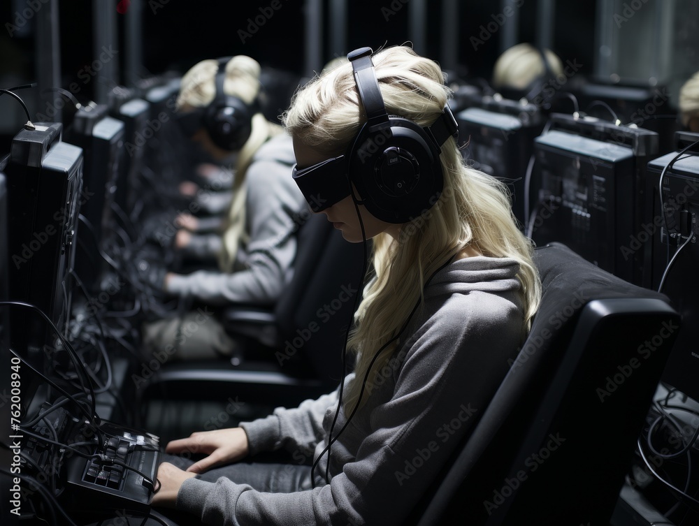 Woman Wearing Headphones Working at Computer