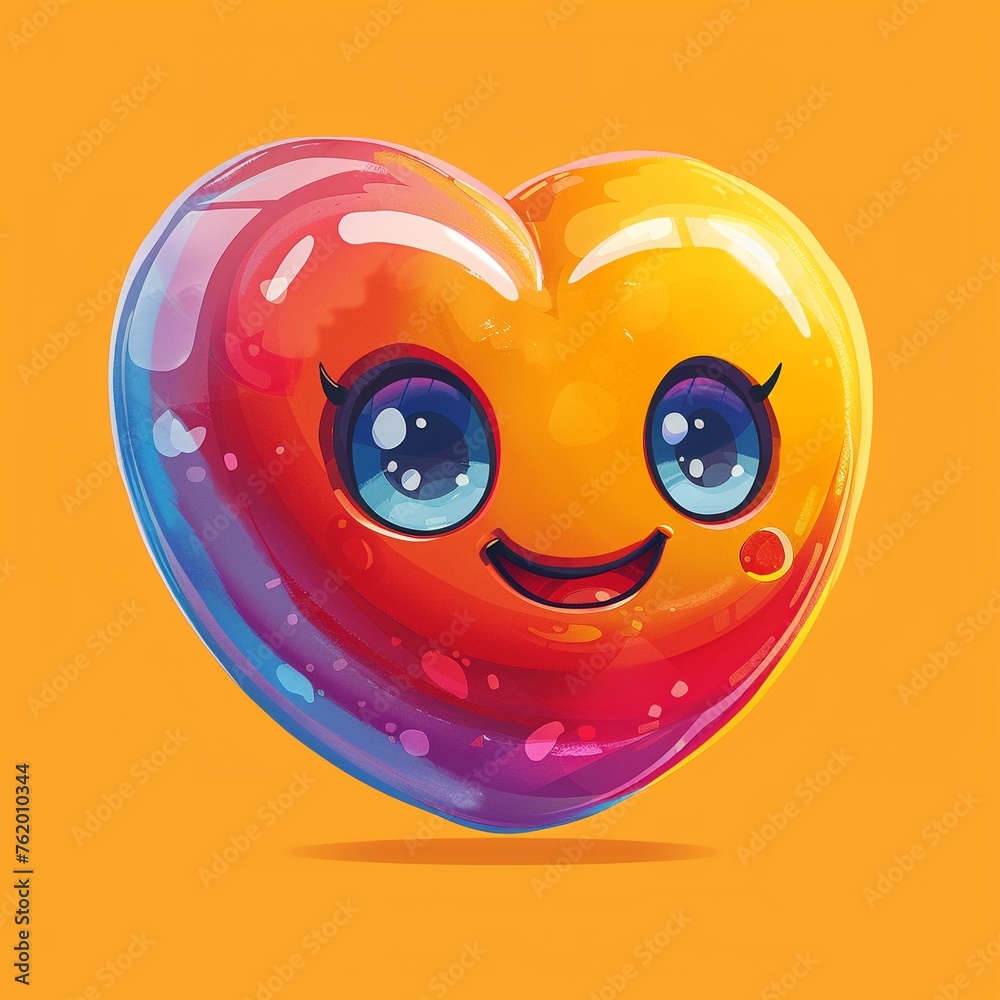 Fototapeta premium Cheerful cartoon heart exaggerated features high angle vivid hues