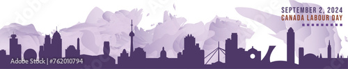 Canada Labour Day banner with cities skyline, panorama. Flat vector celebration graphic, layout for footer, steamer, header