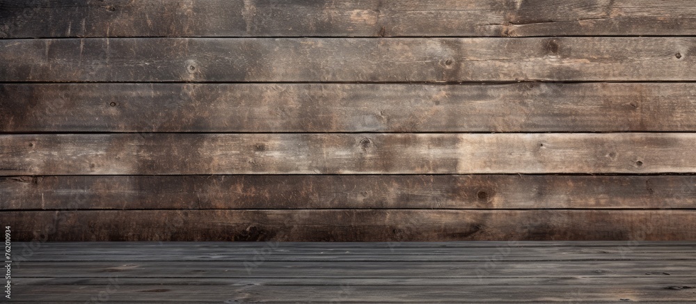 Fototapeta premium Wooden wall with dark brown floor