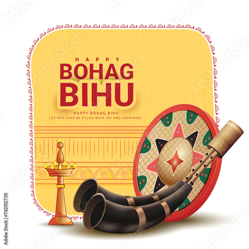 Creative greeting illustearion of Bihu Assamese New Year, Harvest Festival Of Assam.
