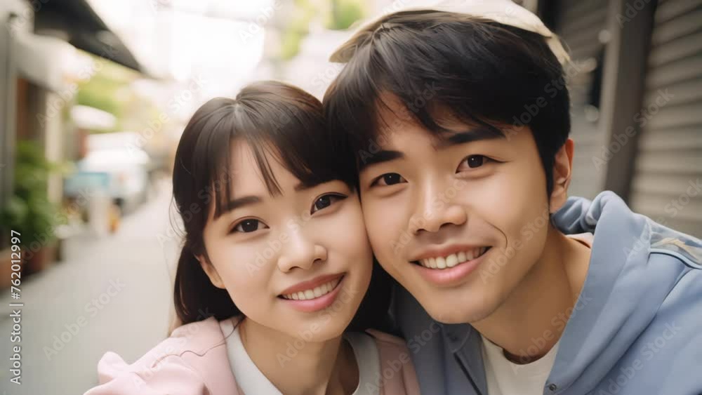 Young couple do selfie while vacation in city. Young couple do selfie while vacation in city.