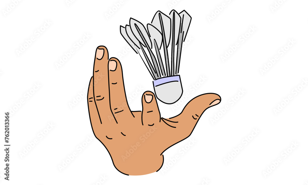 line art color of hand with shuttlecock