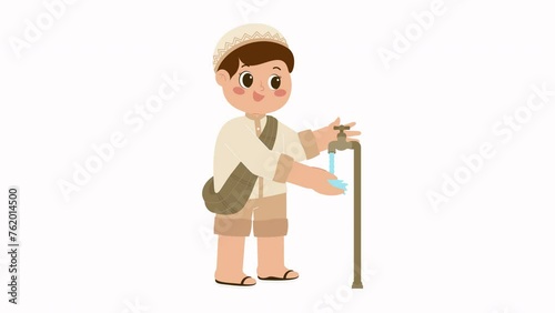 Muslim Boy Doing Ablution Animation