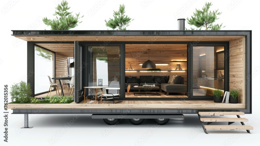 Mobile scandinavian tiny house isolated on white background. Mobile scandinavian tiny house isolated on white background.