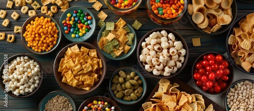 Variety of Snacks on a Bamboo Mat