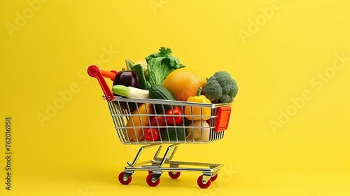 basket filled with food on a yellow background