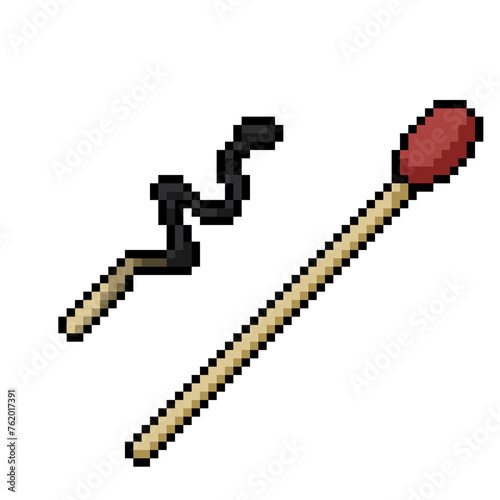pixel art of used burnt matchstick