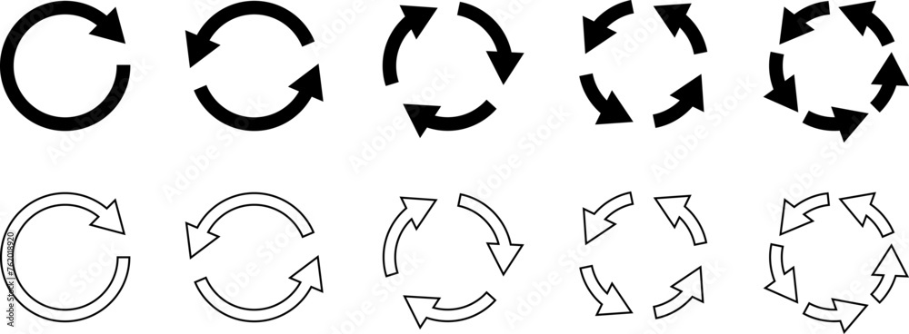 Various circular arrow symbol icons Direction of arrows with different symbols