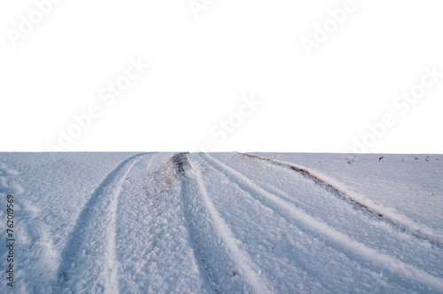 Snow Covered Agricultural Field with Tracks and Isolated Background