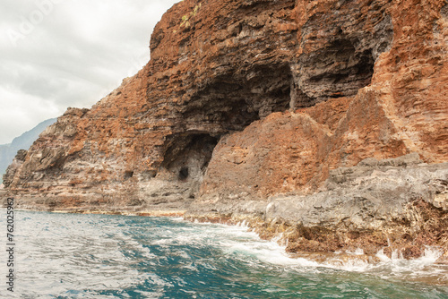 Ocean view of Hawaii Kauai Island Na Pali Coast Koa Mano open ceiling cave