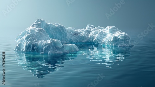 Melting world shaped glacier in deep blue water