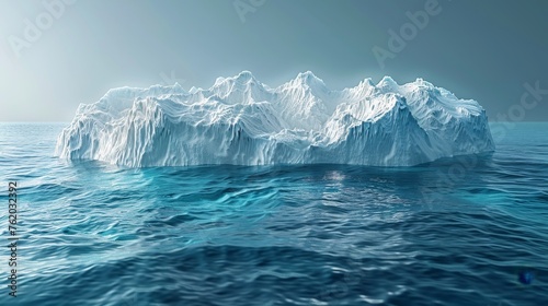 Melting world shaped glacier in deep blue water