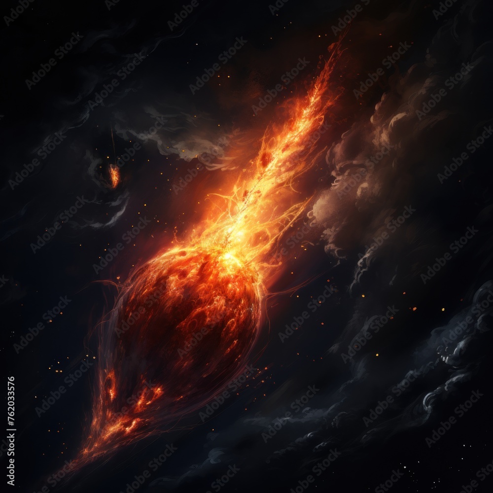 Obraz premium abstract portrait Fiery explosion on a dark background with stars all around