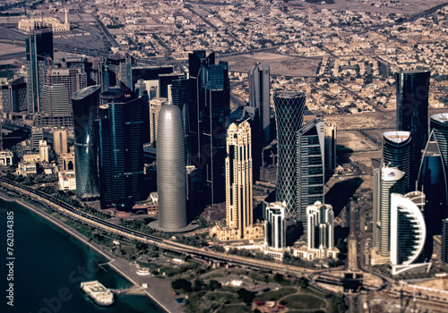 Aerial view of Doha, Middle East, Qatar, West Asia.