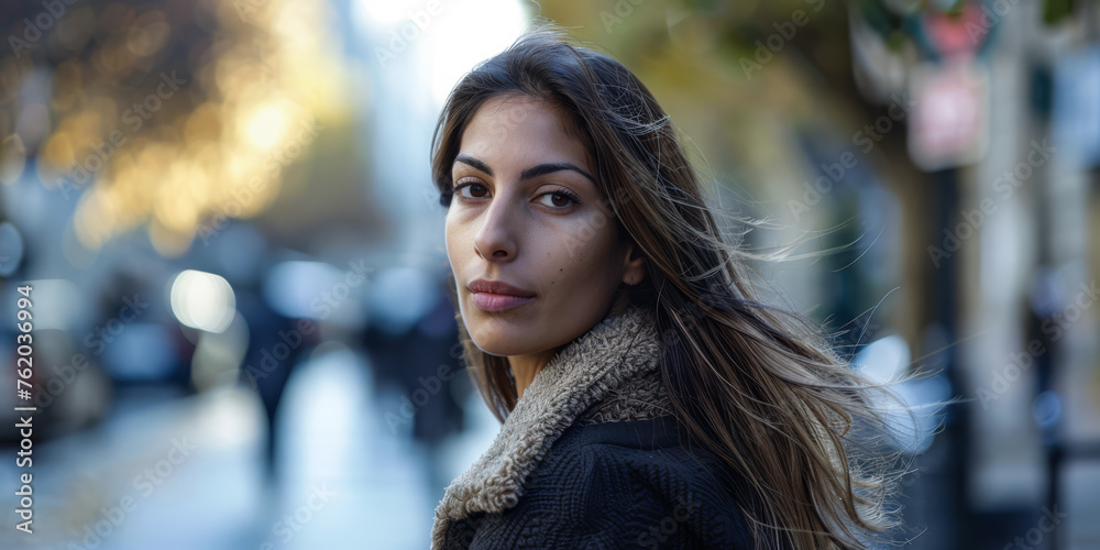 Fototapeta premium Confident latina woman portrait with a city backdrop