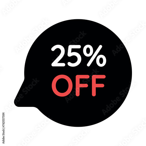 black 25 percent discount tag on white background