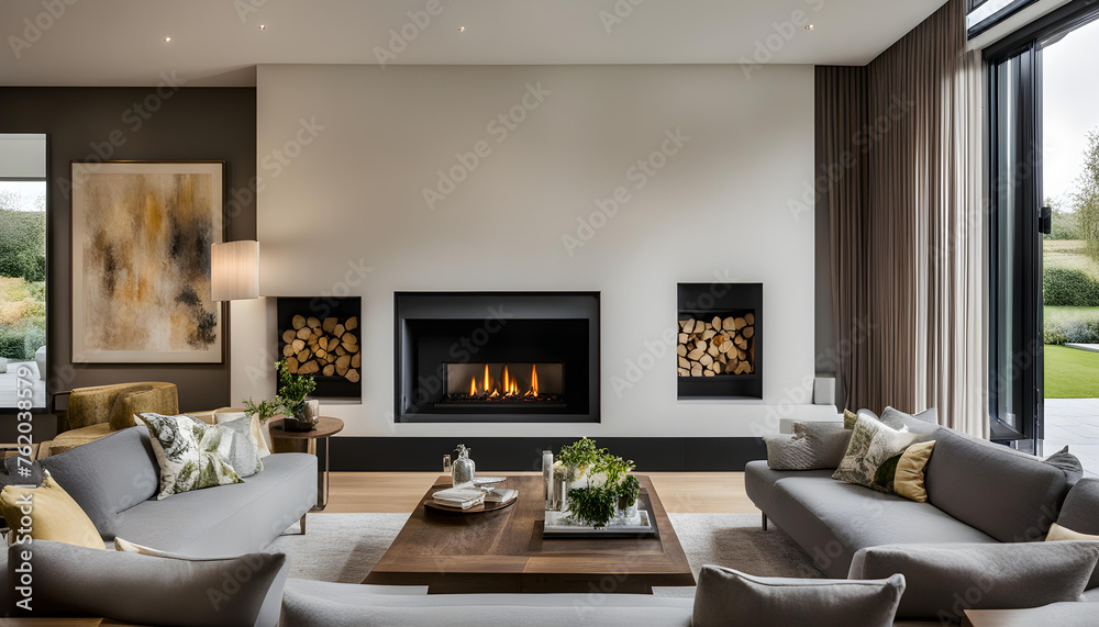 Fototapeta premium modern living room with fireplace