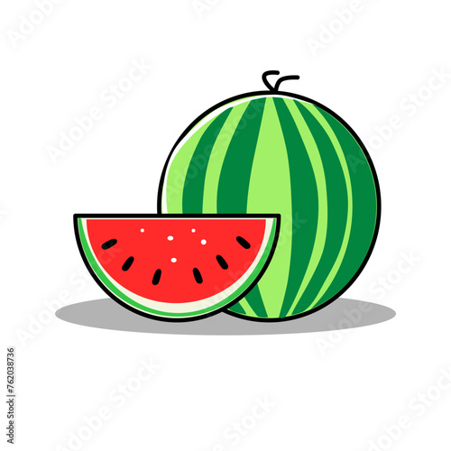 Vector illustration of whole watermelon and watermelon slices in minimalist and flat style isolated on white.