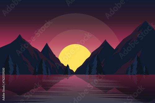 Hand drawn beautiful mountains landscape wallpaper with natural theme