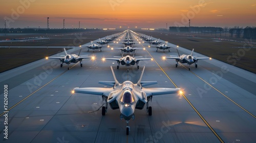 Row of Fighter Jets on Airport Runway
