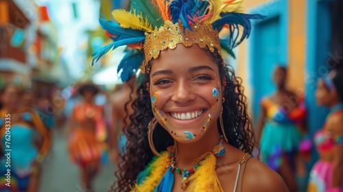 Woman in Colorful Headdress Smiles